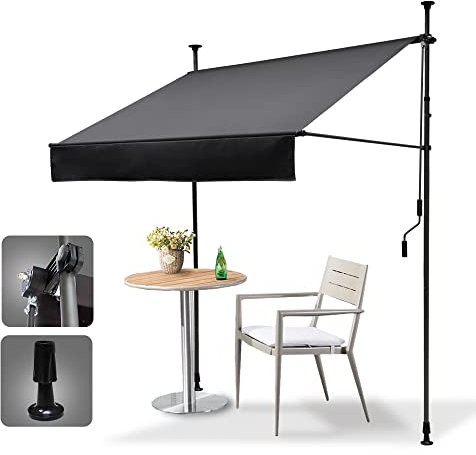 HOMEDEMO Store Balcon, Résistant aux UV, Auvent Manuel Rétractable, Gris Foncé, 250x125cm, Store Banne Hauteur et Inclinaison Réglable, Store pour Jardin, Patio