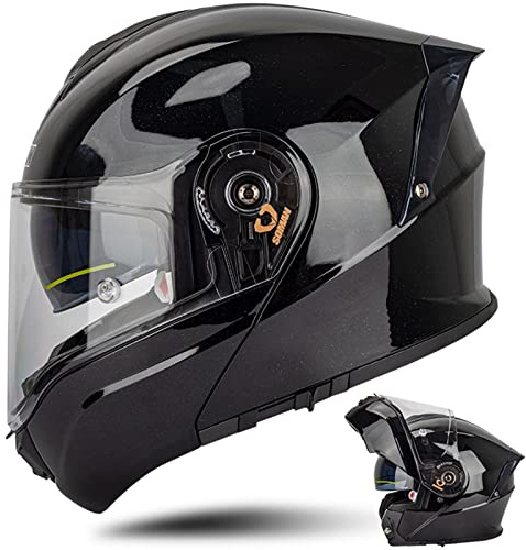 Casque Moto Homme Femme Casque Moto Modulable avec Double Visière Dot/ECE Homologué Casques de Moto Intégral Casque de Scooter, Brillant Noir-4XL(67~68cm)