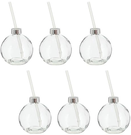 Novaliv 6X Tassen Glühwein 400 ml Personalisierte Weihnachtstasse mit Trinkhalm - Weihnachtskugel als Glühweinbecher - Christbaumkugel Motiv Tasse Tannenbaum Kugel Weihnachtstassen Handwärmer Mugs