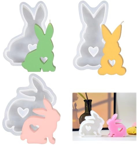 Tashce 3 Pezzi Stampi per Candele in Silicone, Stampo in Silicone per Coniglietto Pasquale, Forma di Candela in Silicone 3D, Fai da Te Decorazione di Pasqua per la Casa, Artigianato per Interni