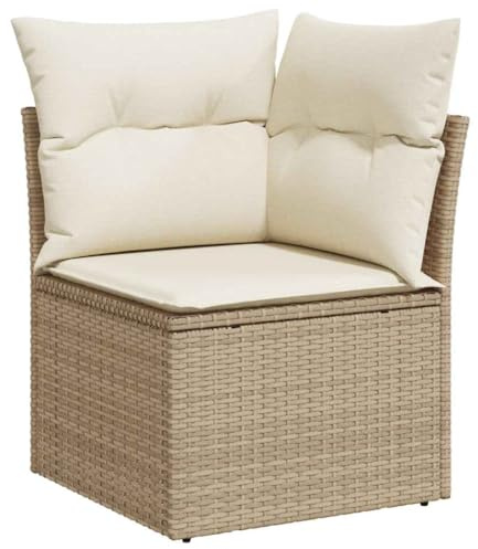vidaXL Sillón de Esquina de Jardín con Cojines, Silla Esquinera con Respaldo, Sofá Modular, Asiento para Patio Terraza, Ratán Sintético Beige