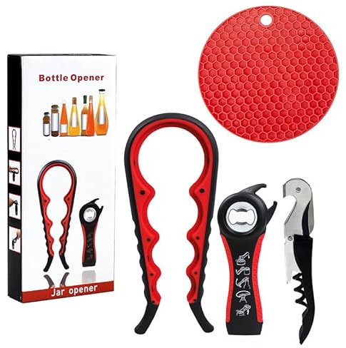 Abrebotellas para personas mayores, abridor de latas de anillo para abrir, abrebotellas de goma para manos débiles, abrebotellas de cristal 5 en 1, diseño para manos débiles, personas mayores