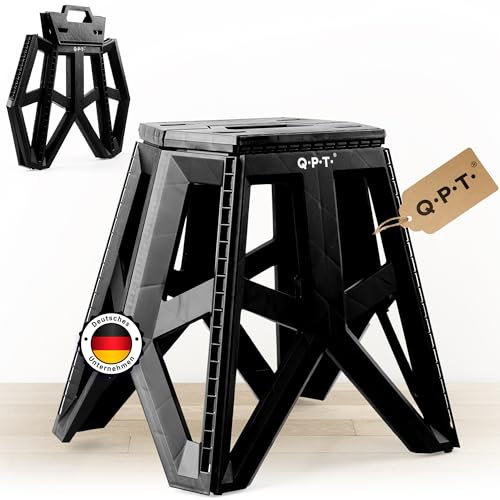Q.P.T. Tritthocker Klappbar - Hocker 39 cm hoch, ergonomischer Klapphocker, Klapptritt faltbar, Stabil, Antirutsch-Pads, 220 kg Belastbarkeit, Camping Stuhl