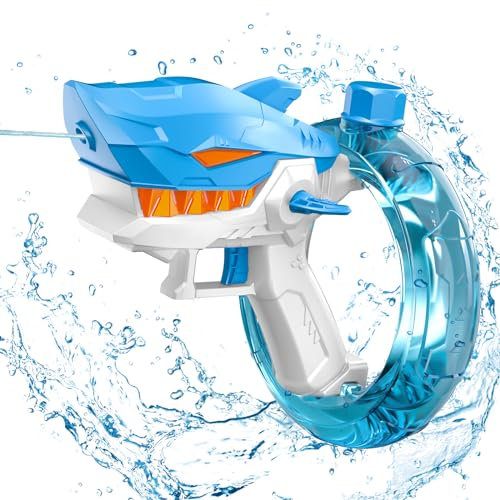 FORMIZON Wasserpistole Elektrisch, Automatische Wasserpistole mit 300ML Kapazität, Wasserspritzpistole mit Haifischform und Ringwasserbehälter, Wasserpistole Spielzeug für Jungen Mädchen (Blau)