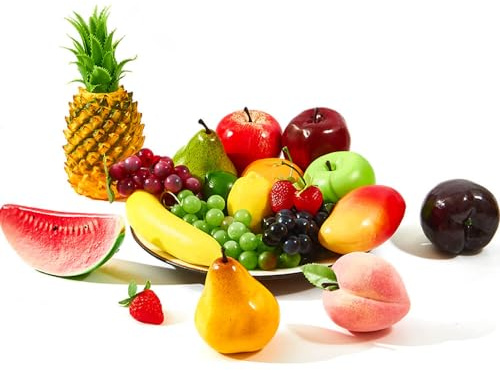 vensovo 20 PCS Faux Fake Fruit Decorations - Realistic Artificial Fruits for Home Kitchen, Plastic Assorted Apple Bananas Great for Photography Prop Wedding Decoration