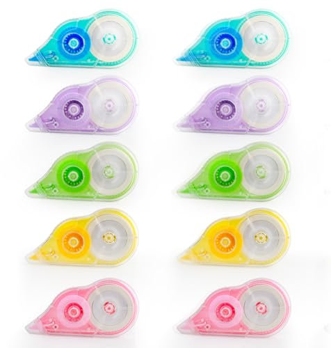 Parastar 10 Stück Korrekturbänder Extra Langer 30m×5mm Weiß Correction Tape, Korrekturroller Maus Mini Keberoller, Fenster Korrigieren Roller Buntes Gehäuse Schreibband für Schulbedarf, Büro