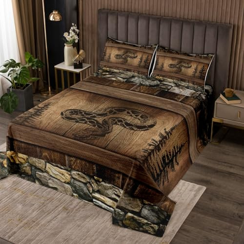 Erosebridal Snake Quilt Set King Size Farmhouse Wild Animal Bedspread 3 Pcs, Woodland Wildlife Animal Coverlet Set for Kids Boys Girls Retro Brown Snake Bed Set Rustic Farmstyle Bedding