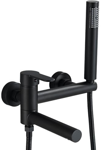 Cesinkin Robinet Baignoire avec Douchette Noir 2 Fonctions Robinet de Baignoire Mitigeur de bain Filetage 1/2