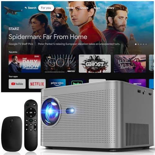 Proyector Portátil 4K 800 ANSI 3000 Lumens, WiFi 6, BT5.2, Enfoque Auto/Keystone, Asistente Voz, HDMI/TV Stick/TV Box/Móvil/USB/PS5/Laptop/Rotation, con Cable HDMI y Ratón Gris