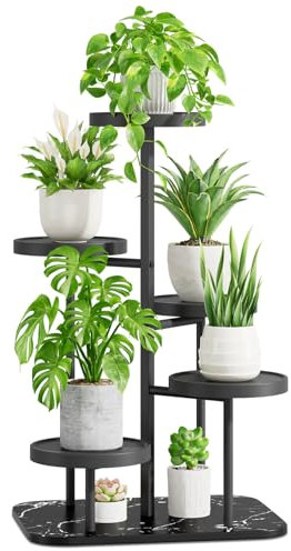 iDavosic.ly Pflanzenständer Metall Kunststoffe mit 5 Ebenen, Blumenständer Blumenregal Pflanzenregal Outdoor, Plant Stand Indoor Mehrstöckig für Draußen, Wohnzimmer, Balkon, Terrasse, Hof (Schwarz)