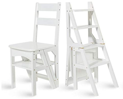 4 Step Folding Step Stool Solid Wood Multi-Function Staircase Chair Portable Light Garden Tool Ladder Free Installation Space-saving Indoor Climbing Stool