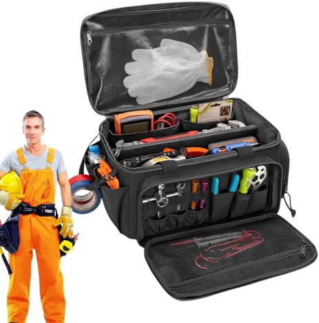 Ahuuen Handwerkzeug-Organizer, große Werkzeugtasche | Robuste Mehrzwecktasche - Weithals-Werkzeug-Organizer-Tragetasche, große Arbeitstasche mit Griff für Zuhause, Werkzeugraum, Kofferraum