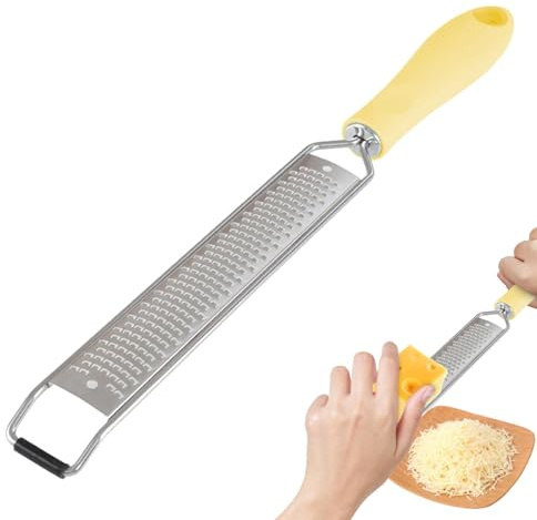 Yianyal Râpe plate portable à fromage, outil pour zeste de citron - Zester de citron avec manche long en métal - Râpe longue de cuisine en acier inoxydable pour l'ail, la noix de muscade,