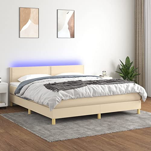 Brokky Boxspringbett mit Matratze & LED Bett Mit Bettkasten Bett Boxspringbett Betten Boxspringbett Mit Matratze Creme 180x200 cm Stoff - 3133658