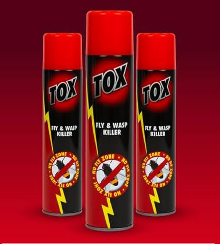 TOX Fly & Wasp Killer, Fly Killer Spray for Flies Wasps Mosquitos & Moths, Fast Acting Pesticide, Pack of 3 (3 x 300ml)