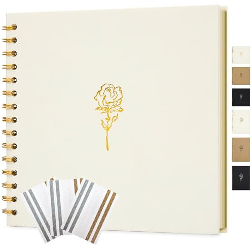 Hiwhy Scrapbook-Fotoalbum 20,5 x 20,5 cm Erinnerungsbuch aus Kraftpapier mit 40 Seiten DIY Album für Hochzeiten, Jubiläen, Familienfotos, Creme