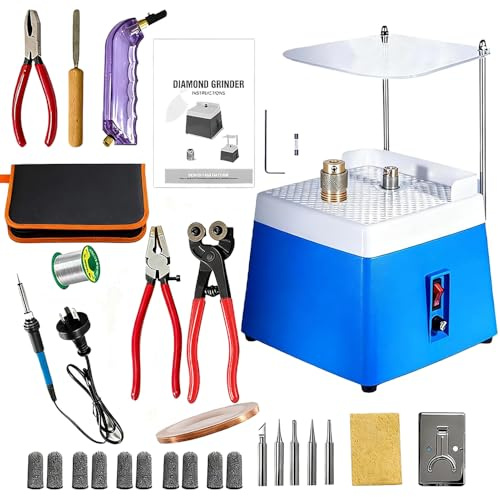 Bärbar glasslipmaskin, 220 V, 65 W, 4 200 r/min, med automatisk sugfunktion, transparent skydd, 2 utbytbara sliphuvuden och 30 st tillbehör för glas och keramik