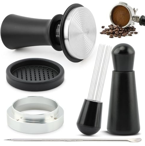 51mm Espresso Accessories Kit, Spring Loaded Hand Tamper with Base Coffee Stirrer Coffee Tamper Set for Espresso Machine(Black/5Pcs)