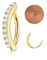 JeryWe Piercing Ombelico,14G Ombelico Piercing Acciaio Chirurgico,Argento Oro Piercing Ombelico Anallergico, CZ Opale Clicker Ombelico Anello Set Zirconia,Or 10mm
