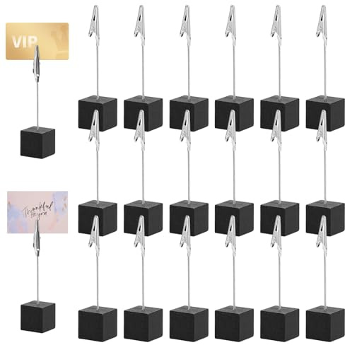 20 Pièces Supports Photo avec Pinces, Porte Photo sur Pied avec Base en Bois, pour Mémo, Message ou Porte-Nom, Décoration Mariage, Fête, Bureau, Restaurant