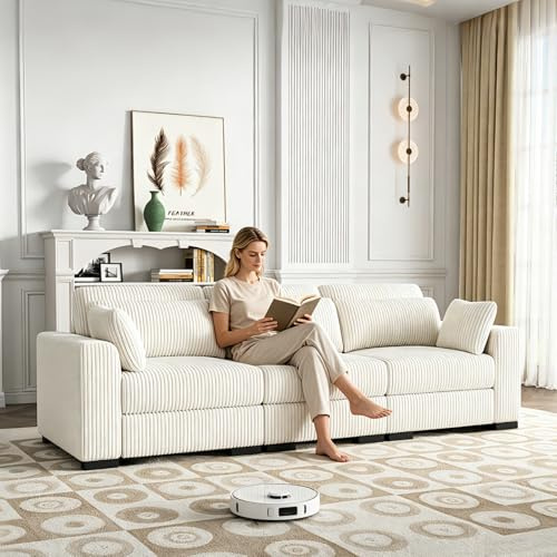 YNYHTER Sofa de 3 Plazas,Sofá Acolchado Sofas de Salon Cheslong Sofa Cama Chaise Longue Sofá Modular Suelo Chaise Longue Sofás Transformable de Pana con Cojín (Beige, 3 plazas)