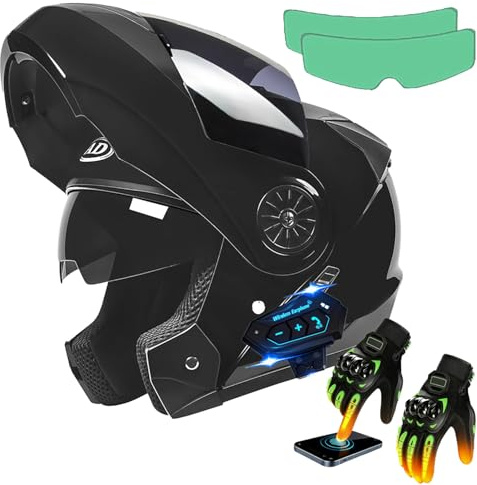 Casco Integrale Flip Up Con Bluetooth, Modulare Integrato Moto, Caschi Doppia Visiera, Per Uomo Donna Scooter Adulto DOT ECER22-05 A,X-Large