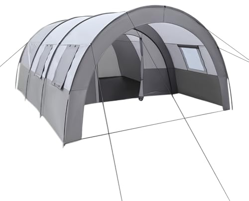OUKANING 6 Person Family Tent Waterproof, Large Camping Tunnel Tent with Carry Bag, 1500mm Rainproof and 50+ Sun Protection Outdoor Shelter for Family Camping, Hiking (Grey, 350x480x206cm)