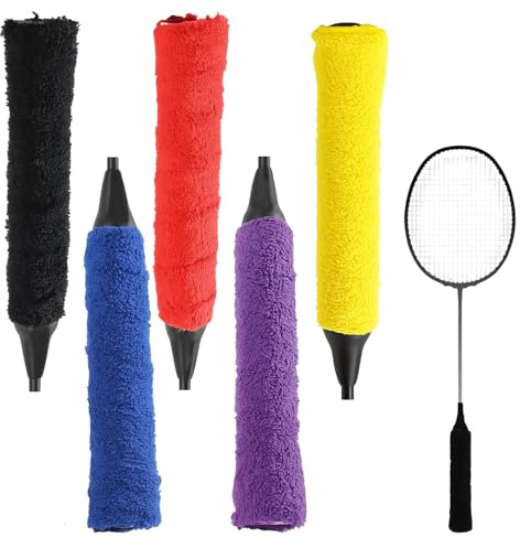 EujRcf 5 Pieces Of Colored Badminton Racket Grip Cover, Badminton Racket Grip Towel Anti Slip Grip Tape, Badminton Tape for Tennis,Badminton,Squash Racket Handles,Baseball Bat Grips