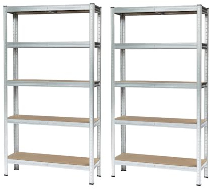 RODO Schwerlastregal, 2er Set, Kellerregal, Lagerregal, 40 x 90 x 180 cm, Regal mit Stahlgestell, jeweils bis 875 kg belastbar, 5 verstellbare Ablagen, silbern