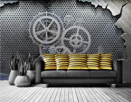 Papel Pintado 3D Engranajes Metálicos De Estilo Industrial Papel Tapiz Fotomurales Moderno Murales -songqians-21729-300cmx210cm