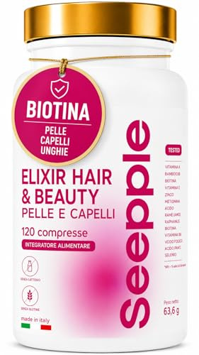 ELIXIR HAIR & BEAUTY - Integratore per Capelli, Pelle e Unghie, con Biotina, Zinco, Bamboo Silice, Rame, Mix Vitamine, Acido Folico e Melograno, Senza Glutine e Lattosio - 120 Capsule - Made In Italy