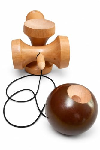 Professional Wooden Kendama Toy, Brown, Beech Wood, 5-Way Competition Style, Glistening Finish