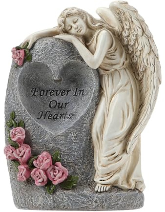 Vaso commemorativo illuminato a energia solare Statua angelica per esterni Decorazione Resine resistenti agli agenti atmosferici per cimitero Giardino Tomba Vaso per tomba solare con picchetti