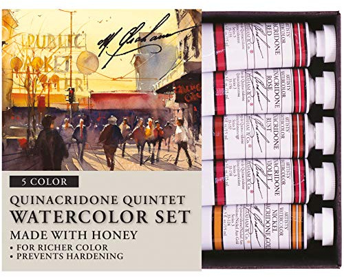 M. Graham 1/2-Ounce Tube Watercolor Paint Set, Quinacridone Quintet 5 (33-QUIN)