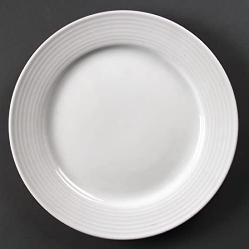 Olympia Linear Wide Rimmed Service Plates 250mm Porcelain White 12pc