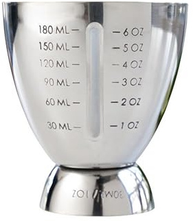 True Vista Stainless Steel Double Jigger for Bartending, Cocktail Measuring Jiggers for Margarita, Whiskey Sour, Bloody Mary, Mocktails and Other Drinks, Home Bar Accessories, 6 oz & 1 oz, Set of 1