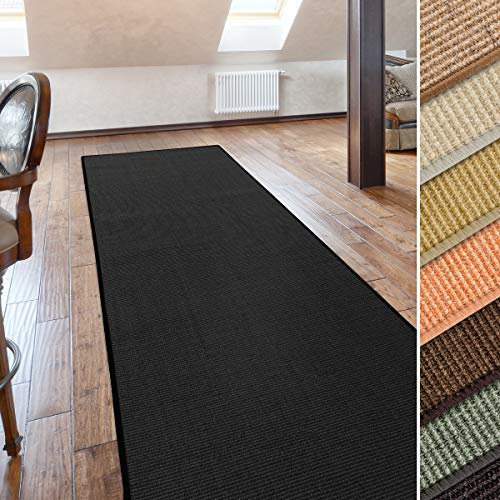 casa pura Sisal Teppich Läufer | schwarz | Naturfaser | Qualitätsprodukt aus Deutschland | kombinierbar mit Stufenmatten | 19 Breiten und 18 Längen (80x300 cm)