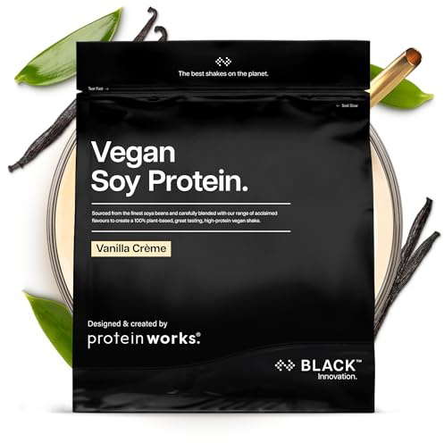 Protein Works | Vegan Soy Protein - Black Innovation, Premium Soy Protein Isolate, Low Fat, No Added Sugar, 27g Protein, 100% Plant-Based Nutrition, Vanilla Crème, 33 Servings, 1kg