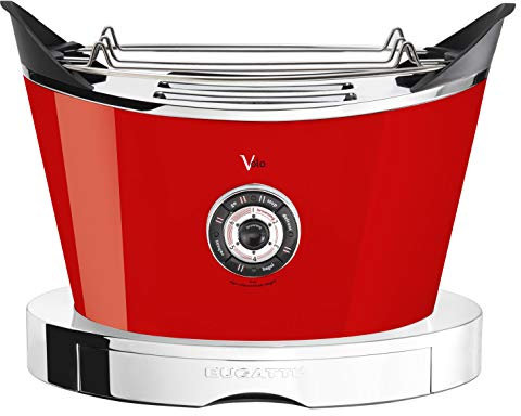 BUGATTI, Volo, Electric Toaster, 4 Functions, 6 Toasting Levels, Innovative Design, Stainless Steel Body, Power 930 W, Pliers/Sandwich cages not included (Red)