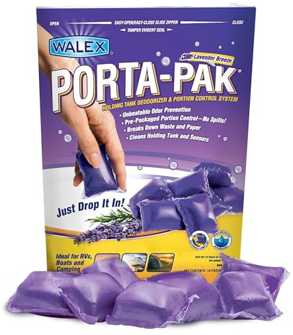 Porta-Pak RV Marine Black Holding Tank Deodorizer Drop-Ins, Camper, Boat, Camping Cassette Toilet Cleaner Pods, Lavender Breeze, 10 Pack