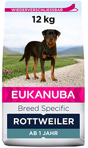 Eukanuba Breed Specific Rottweiler Trockenfutter - optimal auf die Rasse abgestimmtes Premium Hundefutter mit Huhn, 12 kg