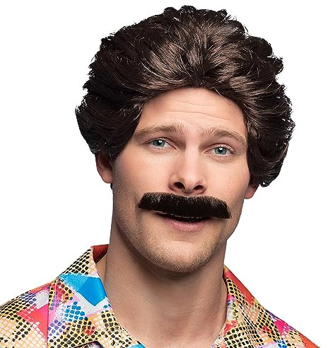 Boland 86232 - Erwachsenenperücke Vance mit Schnurrbart, braun, Einheitsgröße, struppig, Karneval, Themenparty, Mottoparty