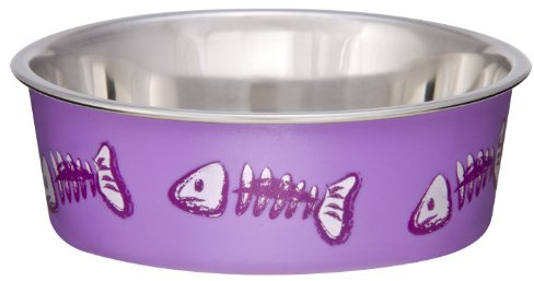 Loving Pets Stainless Steel Bella Non-Slip Dishwasher Safe & Bacteria Resistant Metallic Pet Dish - Purple Fish Skeleton - X-Small (284 ml)