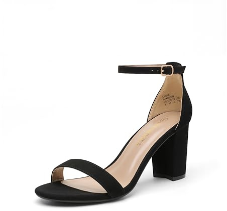 DREAM PAIRS Women's Chunk Low Heel Pump Sandals,Size 8,Black/Suede,CHUNK