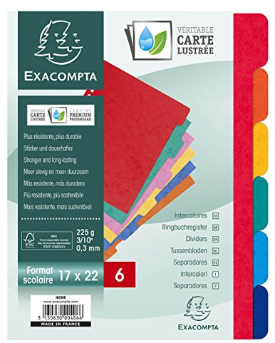 Exacompta 406E Premium-Register für DIN A5 aus starkem Colorspankarton 6-teilig volle Höhe 22 x 17 cm vollfarbig 6 Farben mit Indexseite zum selbstgestalten Trennblätter Trennstreifen