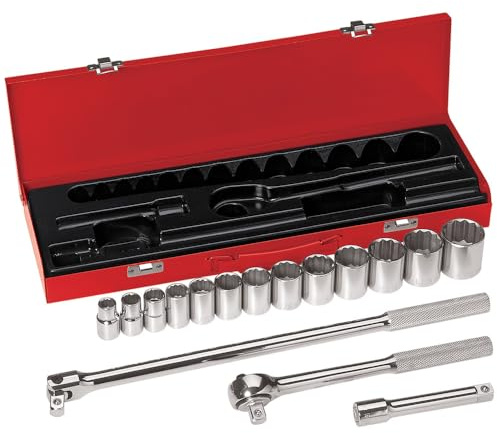Socket Wrench Set, SAE, 1/2 in. Dr, 16 pc