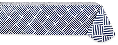 DII Indoor/Outdoor Vinyl Tabletop Collection Grid Pattern, Flannel Backed Tablecloth, Rectangle, 60x102, Navy