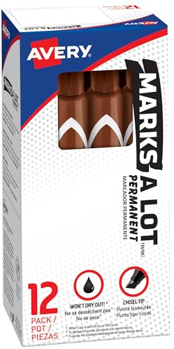 Marks-A-Lot Avery Permanent Markers, Large Desk-Style Size, Chisel Tip, Water and Wear Resistant, 12 Brown Markers (08881)