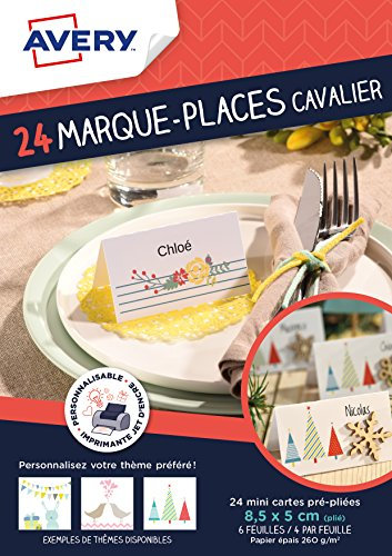 Avery Moments créatifs Lot de 24 Marque-places sur Chevalet de table 8,5 x 5 cm Blanc