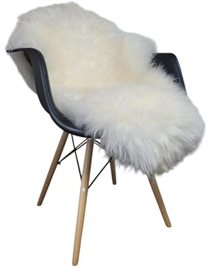 Naturasan Lammfell Langhaarig - Flauschiger Teppich für Wohnzimmer, Schlafzimmer etc, echtes Schaffell für Sofa, Couch, Stuhl, Rund Um Den Esstisch, Natur, Woll Weiß (90-100cm)